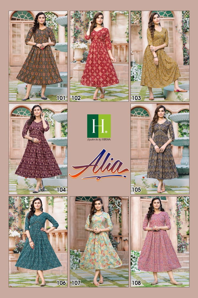 Alia By Hirwa 101-108 Party Wear Kurtis Catalog